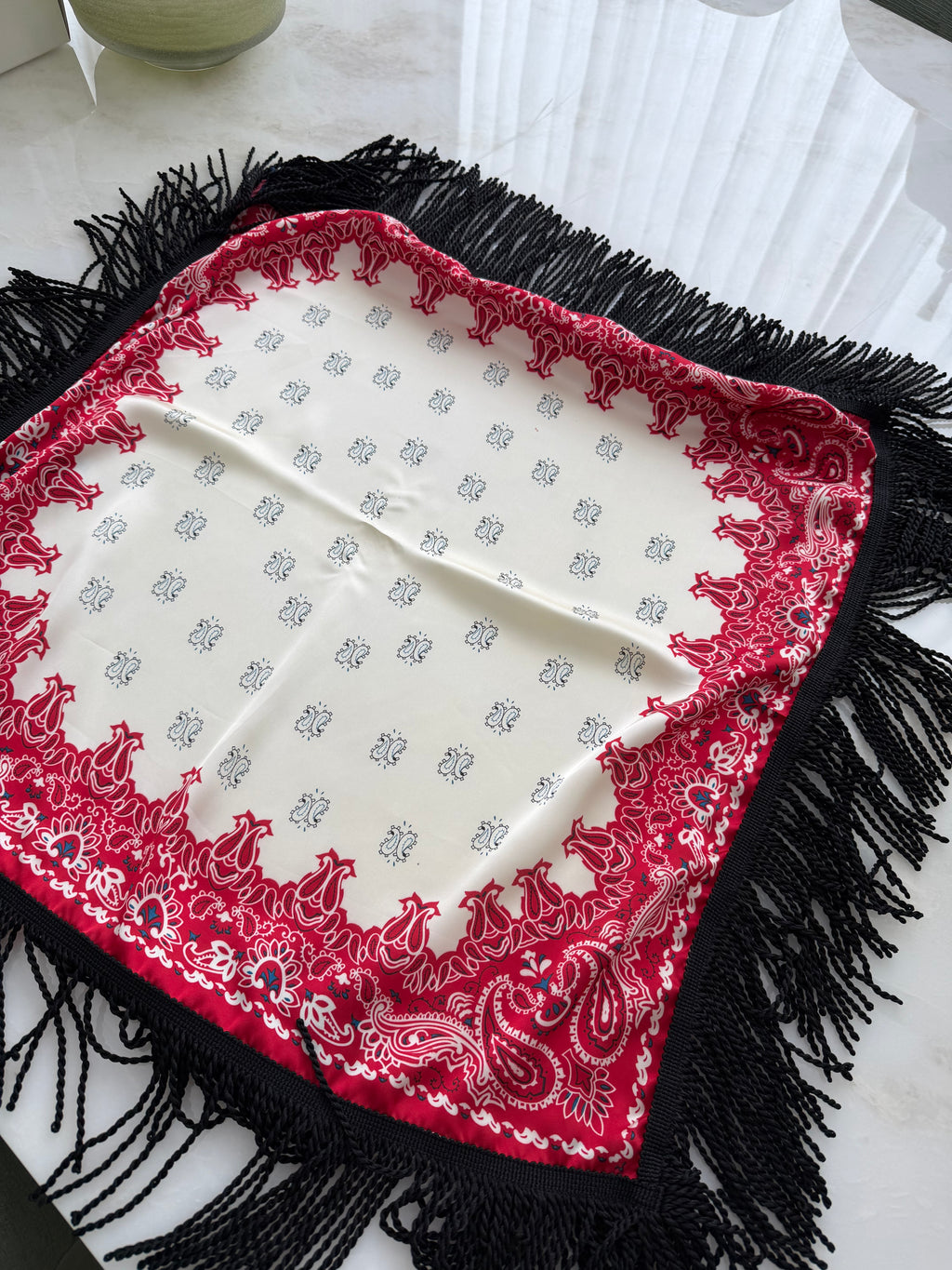 Fringed Printed Silk Twill Scarf