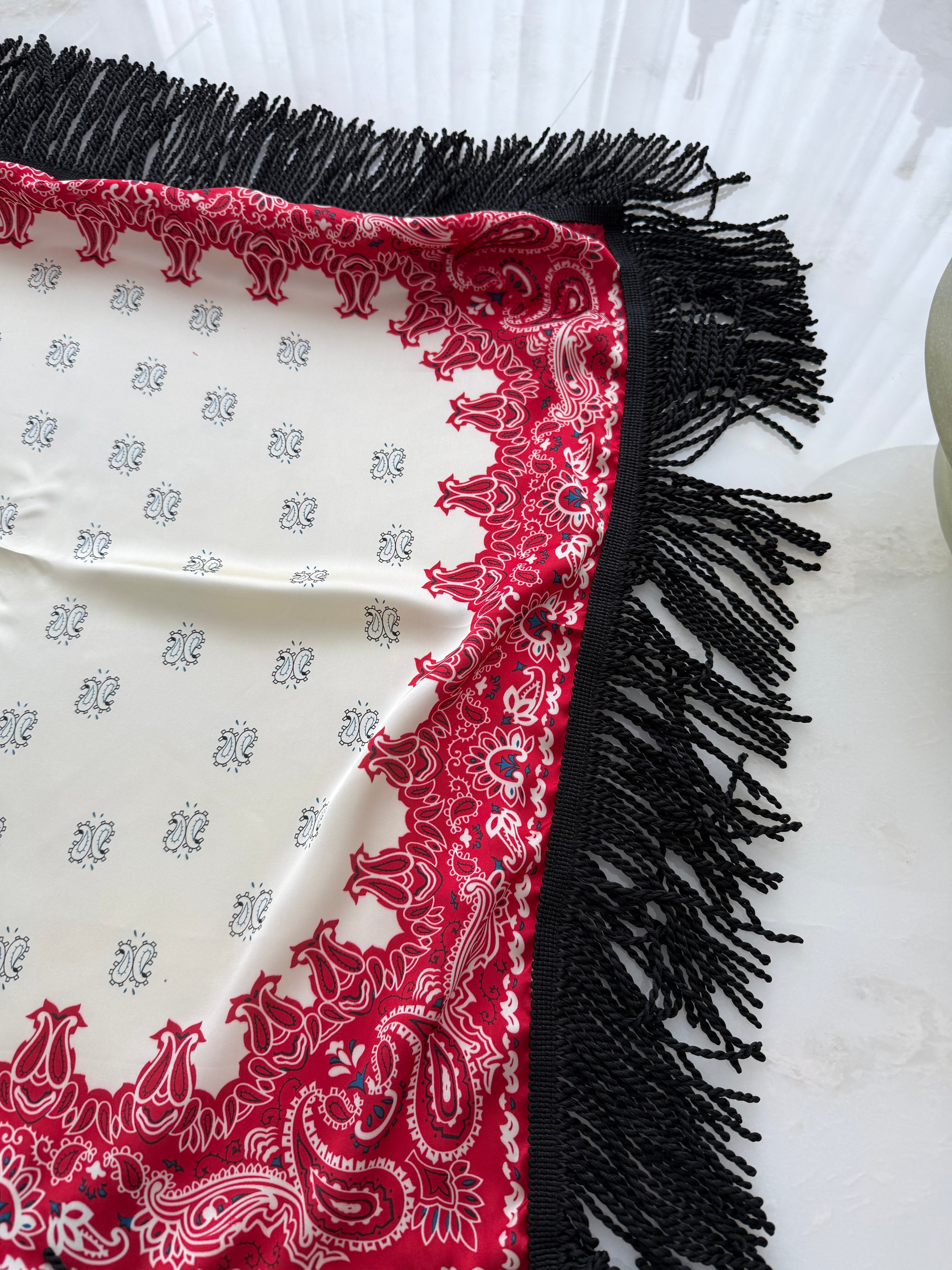 Fringed Printed Silk Twill Scarf