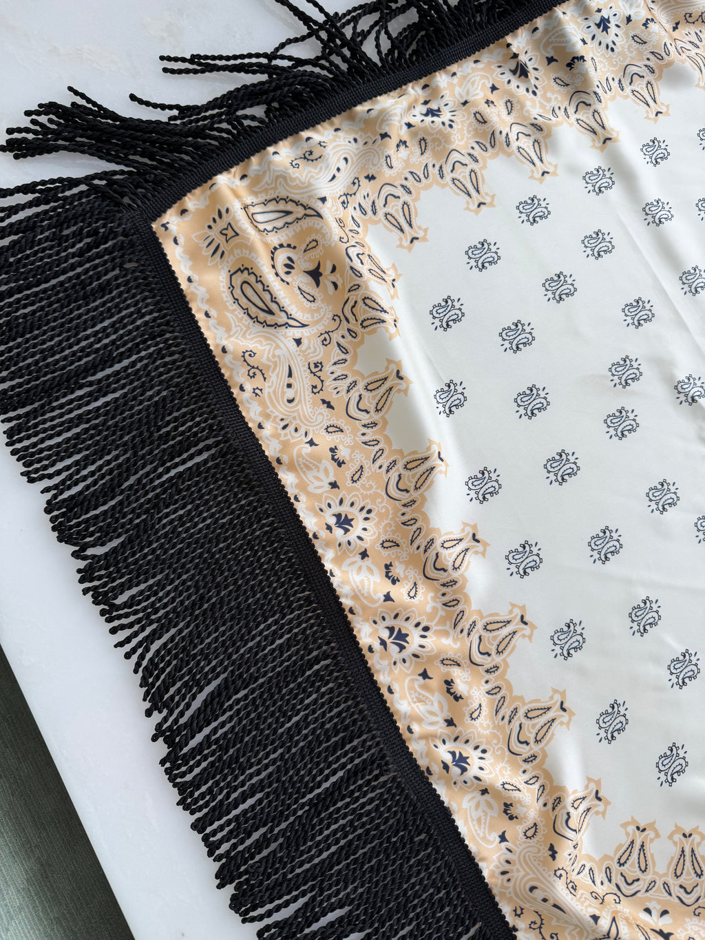 Fringed Printed Silk Twill Scarf