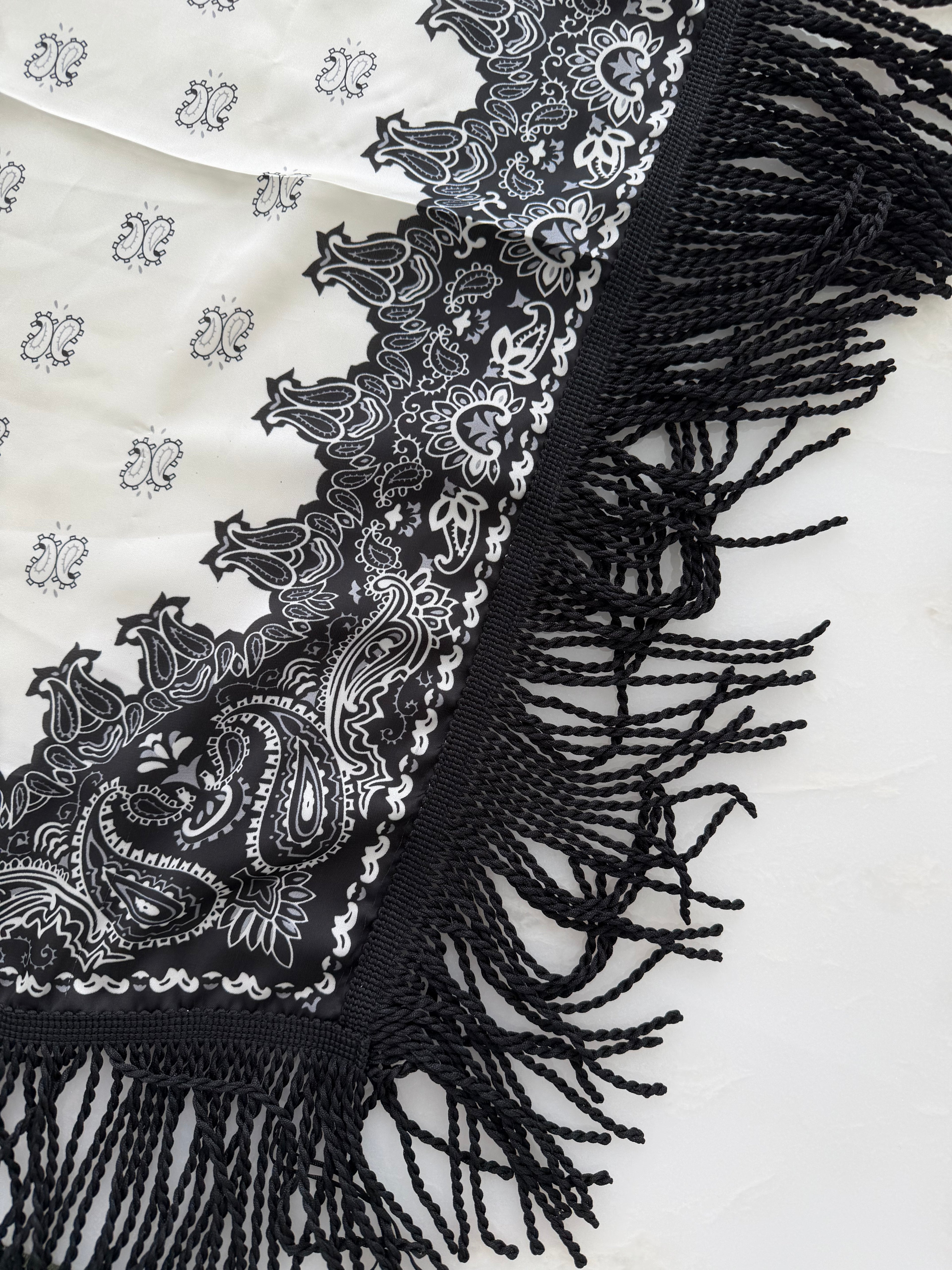 Fringed Printed Silk Twill Scarf