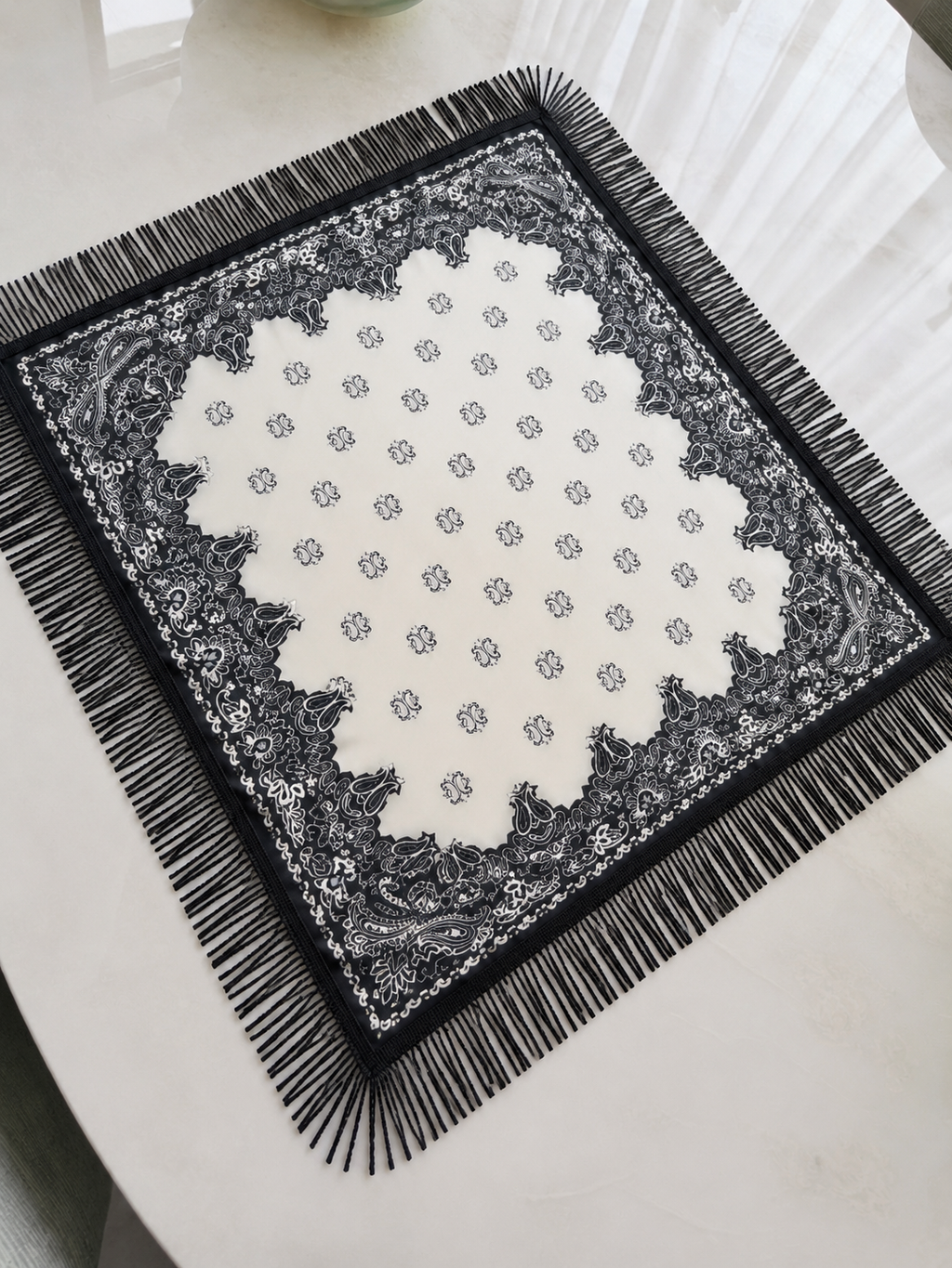 Fringed Printed Silk Twill Scarf